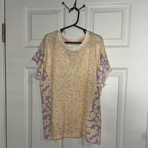 Floral Ruffle Sleeve T-Shirt